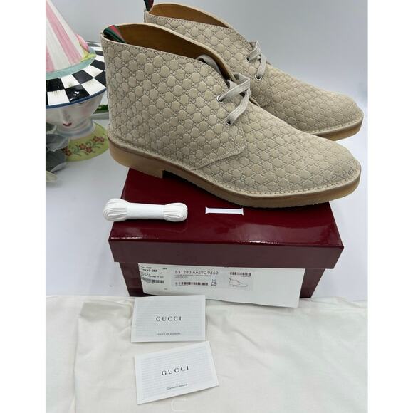 Men\'s Gucci suede GG embossed desert boots in oatmeal size 11 made in Italy main image 4